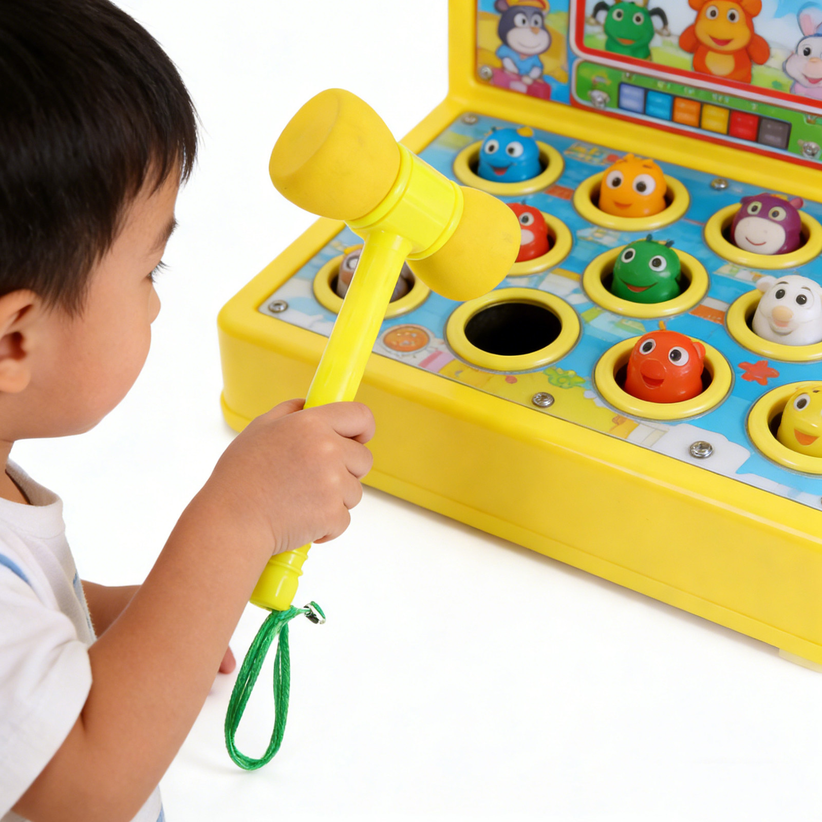 Whack A Mole Arcade - ค้อนตีตัวตุ่นแบบอินเทอร์แอคทีฟสีเหลือง รูปทรงตัว T ทำจากโฟมนุ่ม สำหรับเกมตีตัวตุ่นในอาร์เคด ตอบสนองไวสูง