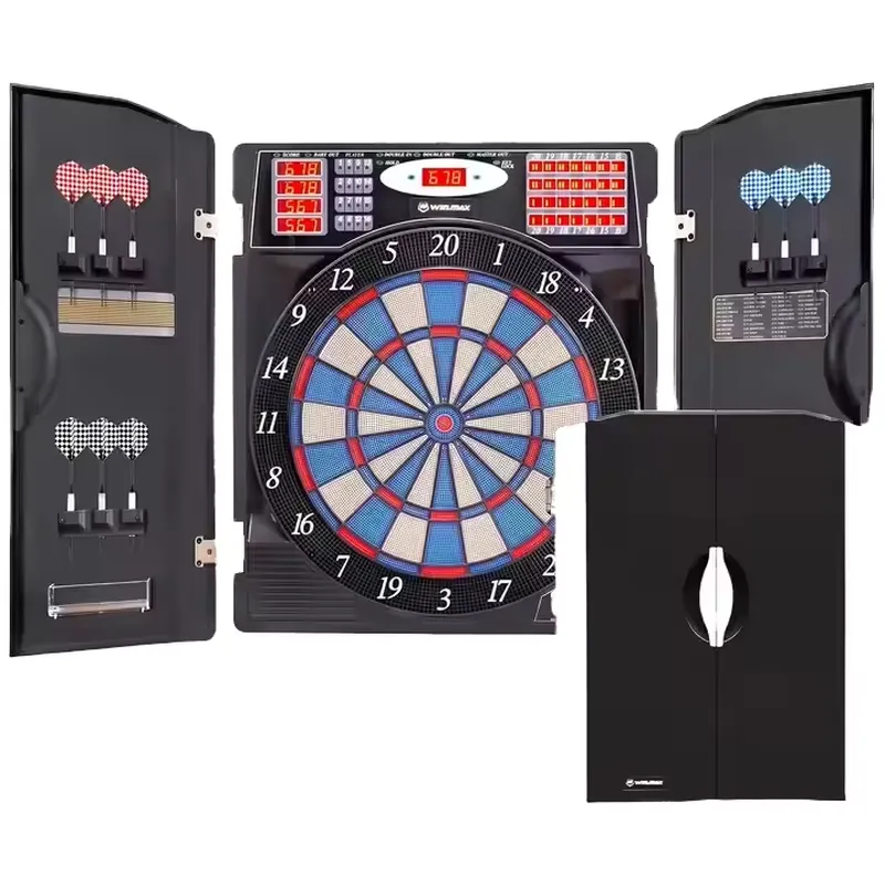 Electronic Dartboard Cabinet - กระดานปาลูกดอกฝึกซ้อมแบบสองด้านพร้อมไฟ LED ปลอดภัย ทนทาน ผลิตจากพลาสติกแม่เหล็ก พร้อมตู้เก็บของ